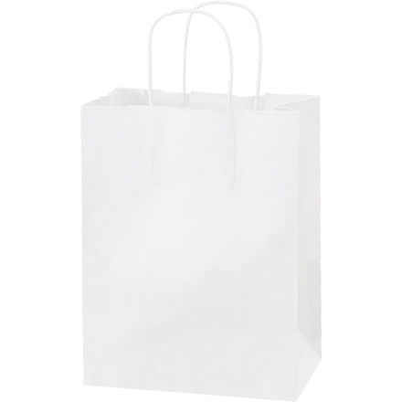 8 x 4 <span class='fraction'>1/2</span> x 10 <span class='fraction'>1/4</span>" White Paper Shopping Bags